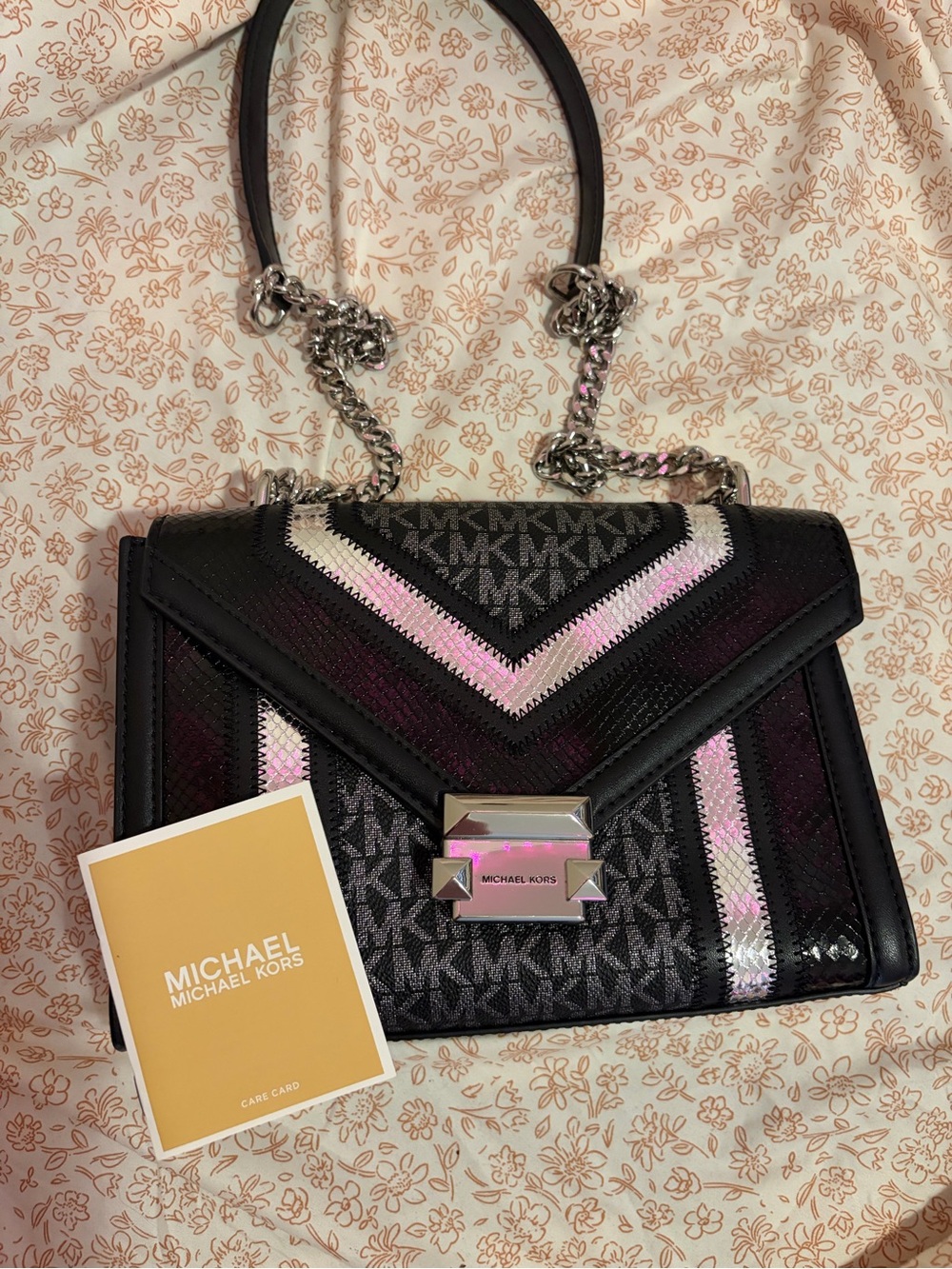 Michael Kors Black and Silver Logo Chain Shoulder Bag